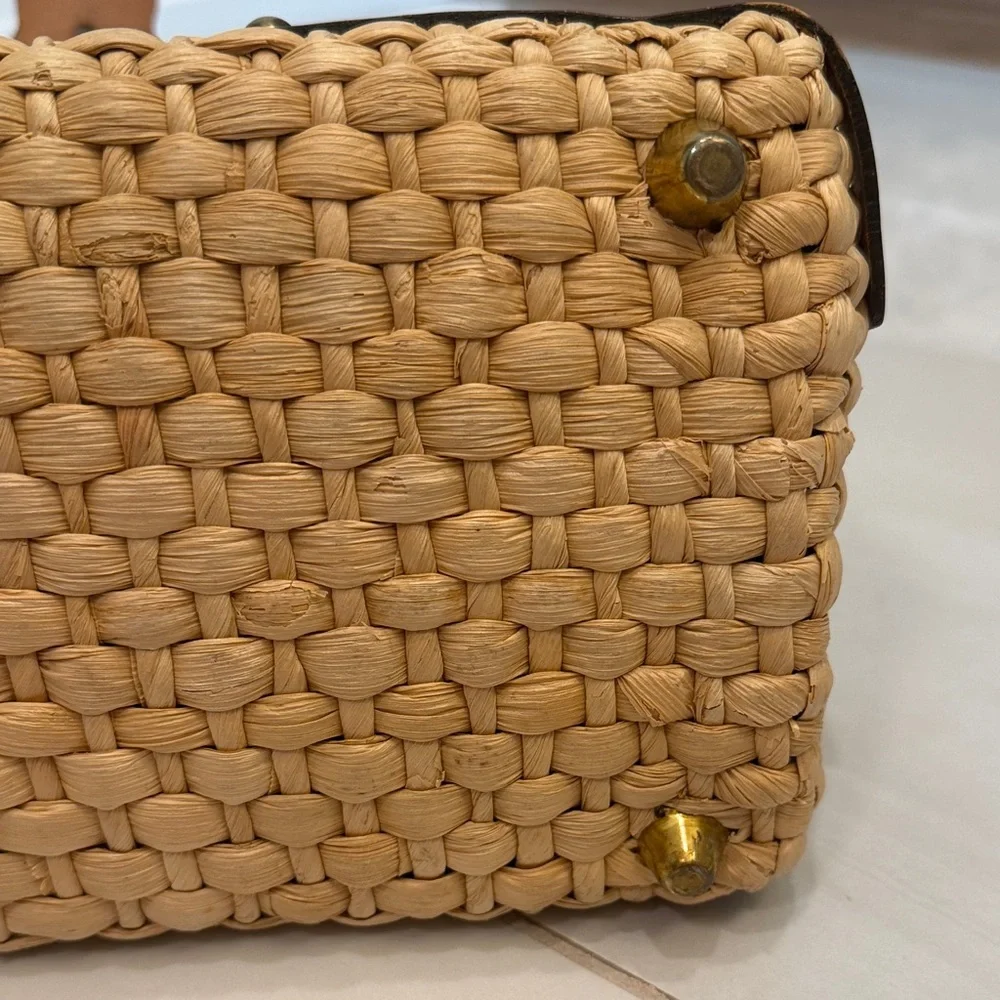 Cappelli Straworld Brown Leather and Tan Woven Briefcase
